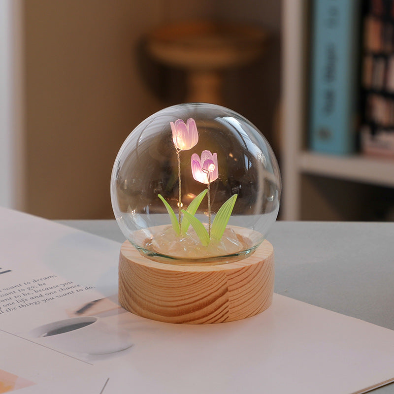 Artificial Tulip Flower Night Light Ornaments Handmade DIY Bedside Lamp LED Night Lamp Bedroom Decor Birthday Gifts Table Lamp