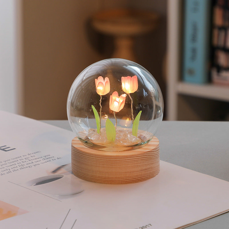 Artificial Tulip Flower Night Light Ornaments Handmade DIY Bedside Lamp LED Night Lamp Bedroom Decor Birthday Gifts Table Lamp